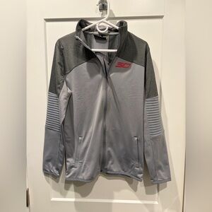 NWT Steph Curry UnderArmour Gray Zip-Up Jacket Red Logo Boys XL (size 14-20)